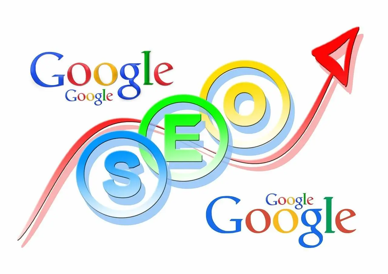כתוב פה GOOGLE כמה פעמים ושלושה עיגולים עם האותיות SEO.